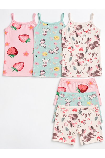 elmas kids Kız çocuk %95 pamuklu likralı yumuşacık 3 Atlet ve 3 lü Boxer takımı