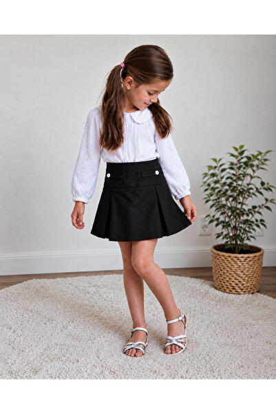 Zumi Kids Set fustă neagră cu bluză albă din muselină 122 cm 7 ani