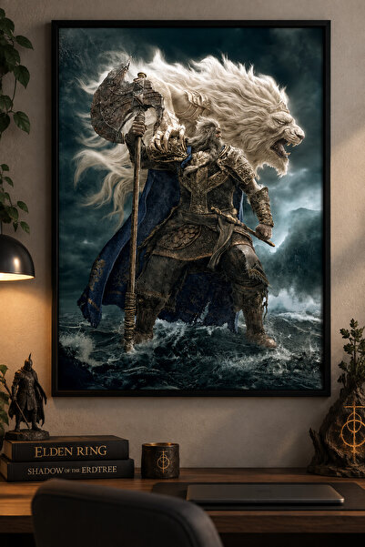 Mercher Club Godfrey Elden Ring Çerçeveli Tablo, First Elden Lord Lion Warrio...