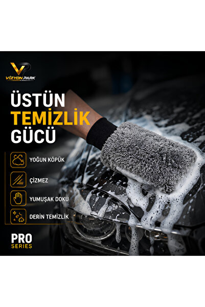 Vizyon Park ProSet Mikrofiber Oto Yıkama Temizleme Seti | Araç Kurulama Havlusu + Otomobil Cam Bezi + Araba Yıkama Eldiveni Paketi, Profesyonel Araç Bakım Seti (3'lü Set)