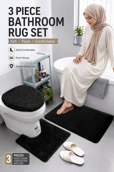 Generic 3 Piece Microfiber Absorbent Non Slip Bath Mat Set Rubber Backing Qui...