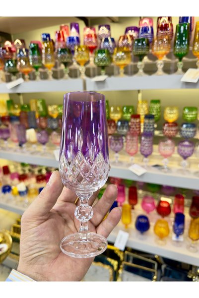 Vakıf home Bohemia Kristal Tekli El İşi Kahve Yanı Su Bardağı Renkli 180 ml 1...