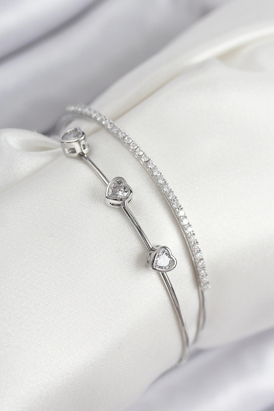 Lovesta Home Brass Zircon Stone Heart Model Silver Color Women's Bracelet Tj-...