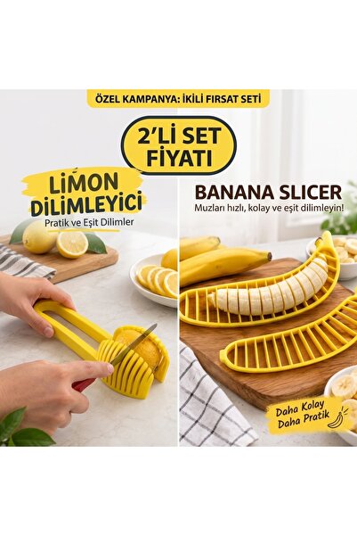 2'li Pratik Mutfak Seti - Limon Dilimleyici Tutucu ve Muz Dilimleme Aparatı - Eşit ve Güvenli Kesim