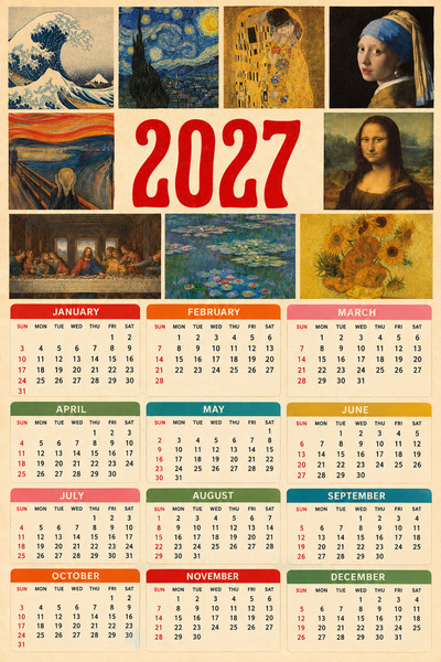 Vagonik 2027 Wall Cloth Calendar – Colorful Decorative Fabric Calendar, Moder...