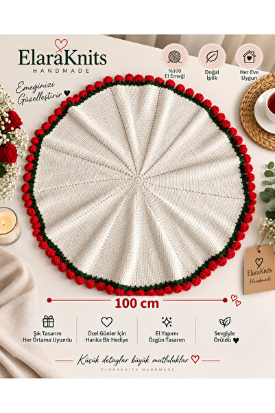 elara knits hand made Kırmızı güllü Buket battaniye buket şal