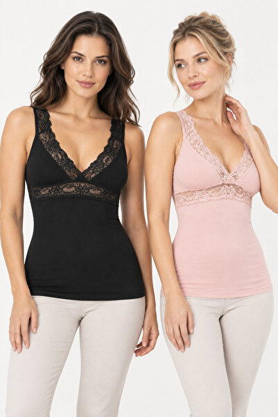 Loule طقم ملابس داخلية نسائية مكون من قطعتين من القطن المودال بفتحة رقبة على ...