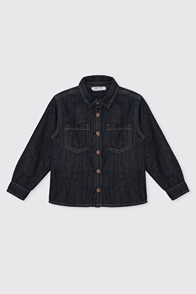 Panço Baby Boy Collared Navy Blue Denim Shirt with Pockets