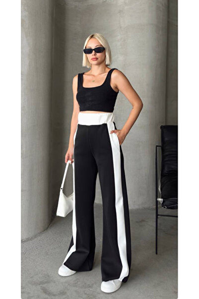 Perry Boutique Μαύρο παντελόνι κατάδυσης με λευκές λωρίδες στα πλαϊνά και τσέ...