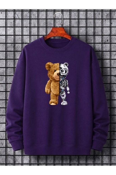orwen life est. 2022 Unisex Şardonlu Winter Sweatshirt Teddy Bear Robot Print...