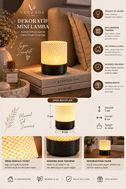 Velzade Home Dekoratif Mini Masa Lambası – Tealight LED Mum ile Çalışan Mini ...