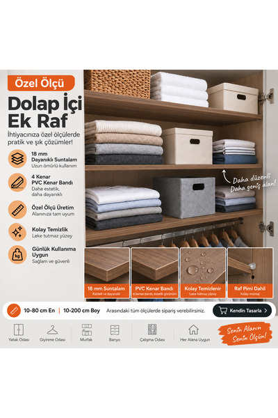 RAFKESTİR Özel Ölçü Suntalam Raf – Dolap İçi, Mutfak ve Kitaplık Rafı – Renk ...