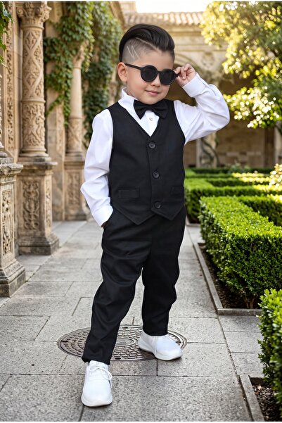 Z KİDS Black Vest Boy's Baby Set, Set of 4