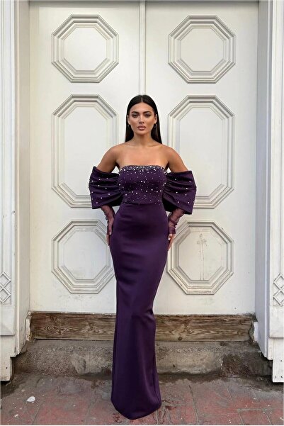 Şeker Portakalım Flexible Tulle Strapless Evening Dress Fabric Dress