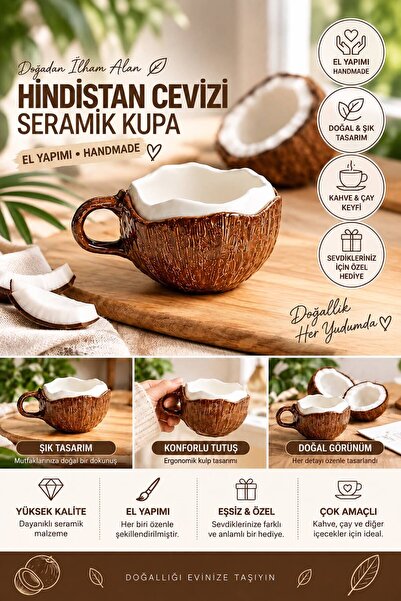 Razmo El Yapımı Hindistan Cevizi Tasarımlı Seramik Kupa – Handmade Kahve ve Ç...