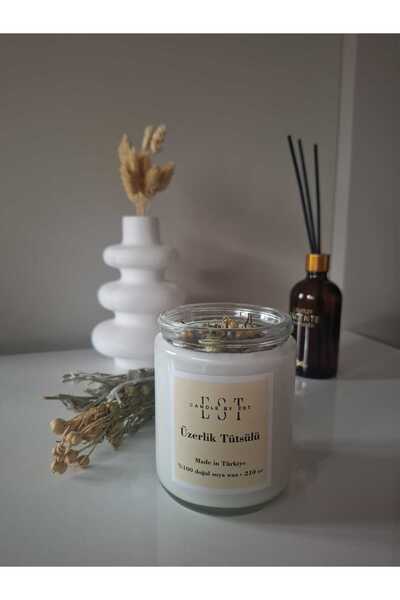 Üzerlik tütsülü 200 gr soya wax amber ve Defne kokulu mum