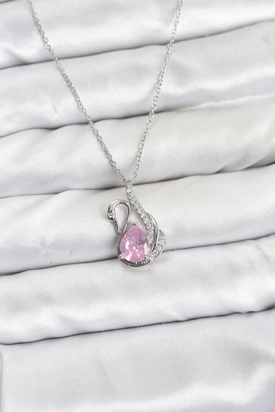 Lovesta Home 316L Steel Chain Silver Color Pink Swan Model Zircon Stone Women...