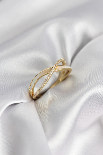 Lovesta Home Zircon Stone Spiral Pearlescent Gold Color Women's Ring Tj-Byk3927