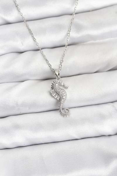 Lovesta Home 316L Steel Chain Silver Color Sea Horse Model Zircon Stone Women...