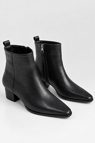 POLKA STORE Toffee Zipper Detailed Short Heeled Square Toe Women's Boots Bootie