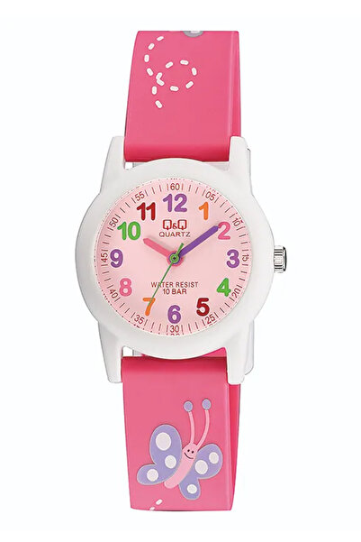 Q&Q Unisex Pembe Kelebek Temalı 10 Atm Su Geçirmez Silikon Kordonlu Çocuk Kol...