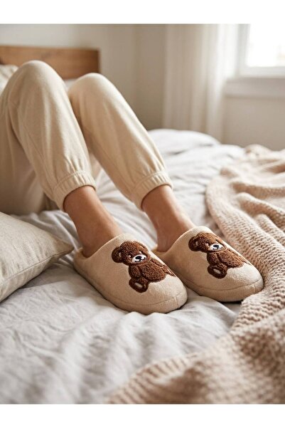 Generic Brand Plush Winter House Slippers with Bear Figure and Soft Fur