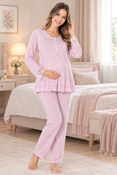 by İGP Cotton Maternity and Postpartum Adjustable Waist Pajama Set with Breas...