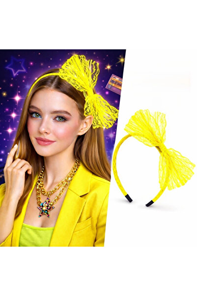 Lovesta Home 80S 90S Neon Yellow Lace Crown with Bow
