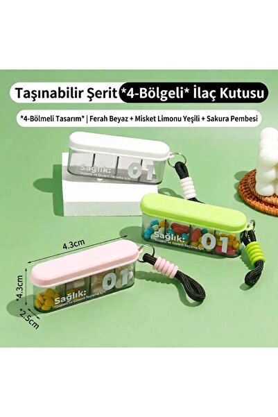 Genel Markalar Taşınabilir 4 Bölmeli Mini İlaç Kutusu Askı İpli Günlük Cep Bo...