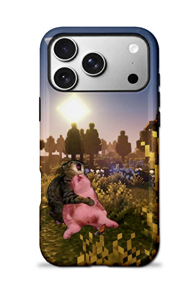 EDELFU iPhone 17 PRO Uyumlu - MineCraft Temalı GameOver Kediler, Çift Katmanlı Kapak, Parlak Yüzey Koruyucu Kılıf