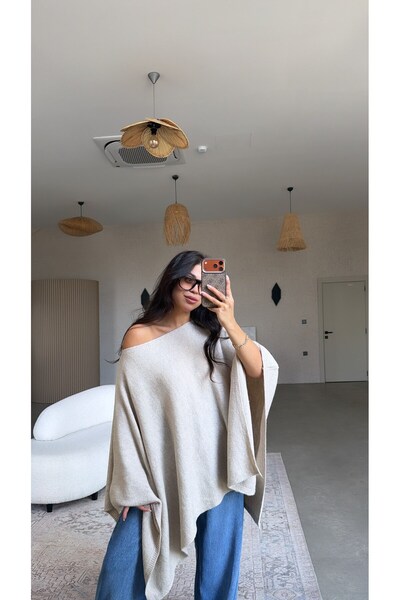 Buket Teke Stone Color Soft Basic Poncho