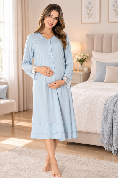 by İGP Breastfeeding-Enabled Cotton Maternity Long Nightgown Effortt