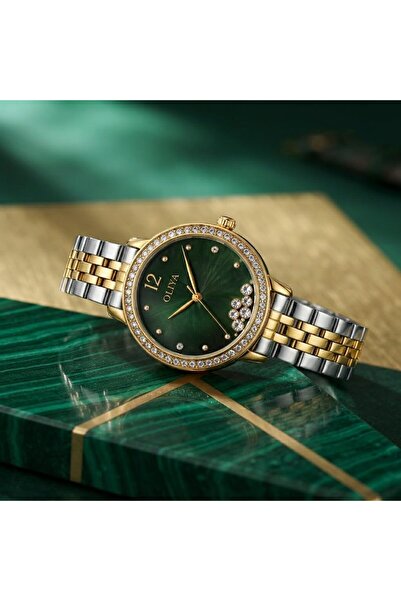 OLIYA Watch for women with green dial and two-tone gold and silver strap from