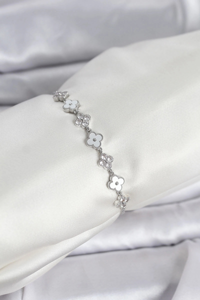 Lovesta Home Silver Color Zircon Stone Row Clover Model Elevator Women's Brac...