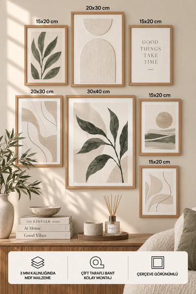 UNT 7'li Çerçeve Görünümlü Modern Tablo Seti | Salon, Ofis, Mutfak ve Çalışma...