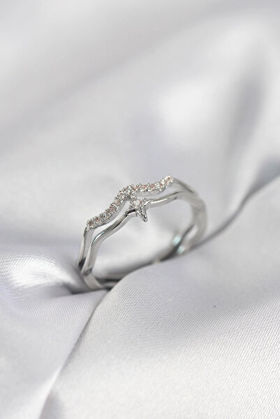 Lovesta Home Minimal Star Model Silver Color Zircon Stone Women's Ring Tj-Byk...