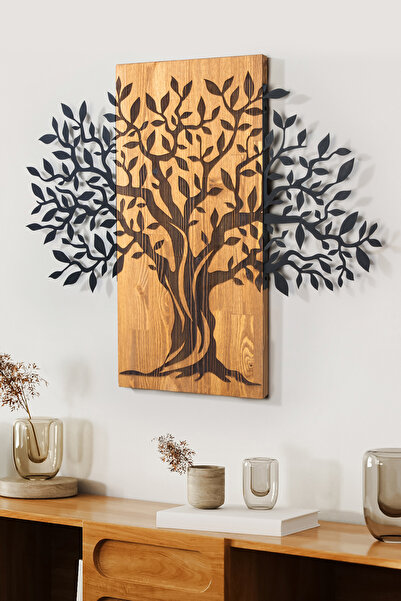 DEKORENZO Dekoratif Duvar Süsü Hayat Ağacı Ahşap 72x57,5 cm Ceviz