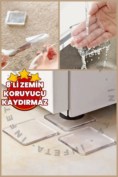 İnfeta 8 Adet Silikon Şeffaf Kaydırmaz Çizdirmez Zemin Koruyucu-Koltuk Mobily...