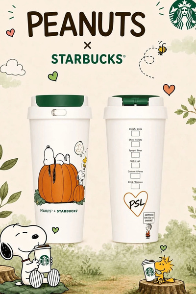 Starbucks Peanuts Temalı Beyaz Paslanmaz Çelik Termos 473ml - Limited Edition