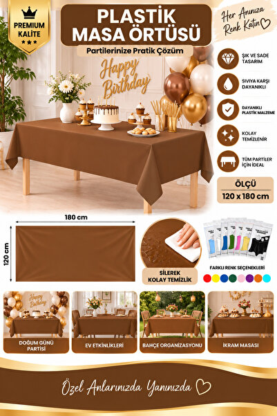 Ezgi Party Store Karamel Plastik Masa Örtüsü 120x180 cm Sade Doğum Günü Parti...