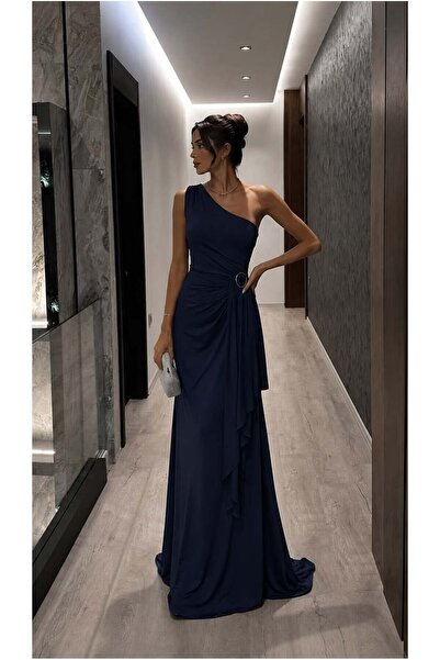 Butik Kadın Modern Stil Tek Omuz Kemerli Maxi Abiye Elbise