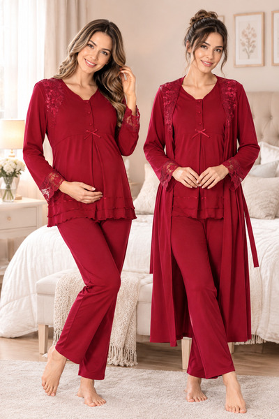 by İGP Cotton Maternity Nursing Pajama Set with Adjustable Waist and Dressing...