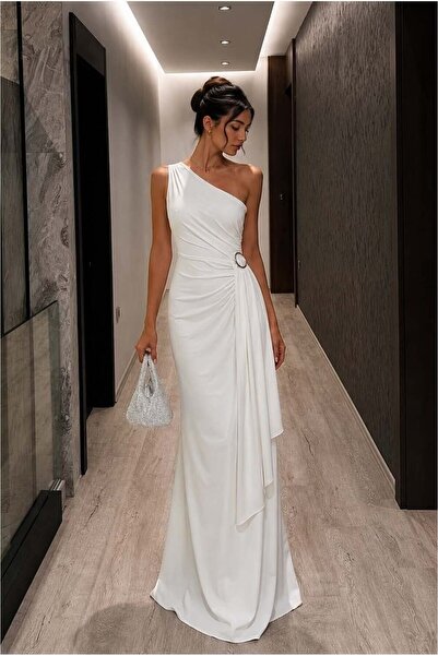 Butik Kadın Modern Stil Tek Omuz Kemerli Maxi Abiye Elbise