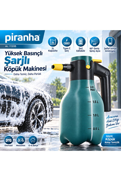Piranha 11335 2 L Şarjlı Yüksek Basınçlı Köpük Makinesi – Araç Temizliğini Da...