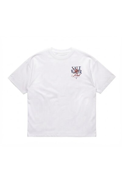 Salt Water Soul Baskılı Beyaz Oversize Tişört