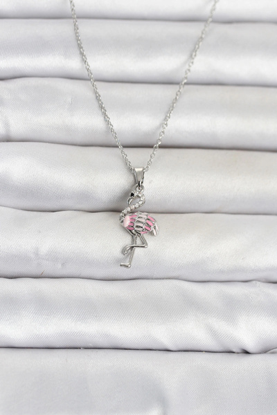 Lovesta Home 316L Steel Chain Silver Color Flamingo Model Women's Necklace Tj...