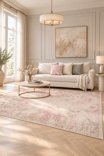 Fuly Consept Home Design FULY CONSEPT Jardin Blush Mist Kaymaz Tabanlı Saçakl...