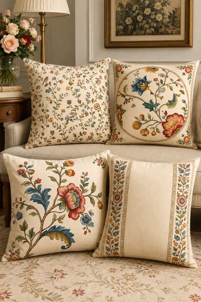 EVPANYA Simple Floral Patterned 4-Piece Throw Pillow Cover Set