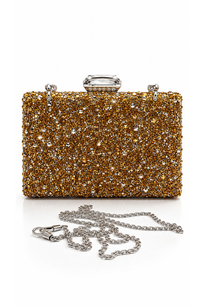 Genel Markalar Abiye Çanta Kol Ve Omuz Clutch Portföy Kadın Şık Altın Taşlı