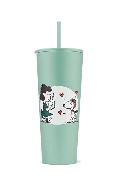 Starbucks Peanuts Lucy ve Snoopy Temalı Pipetli Paslanmaz Çelik Soğuk Içecek Bardağı 710ml - Limited Edition